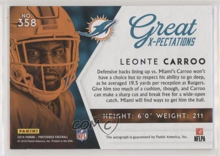 2016 Panini Preferred Great X-Pectations /49 Leonte Carroo #358 Rookie Auto RC - Image 2 of 2