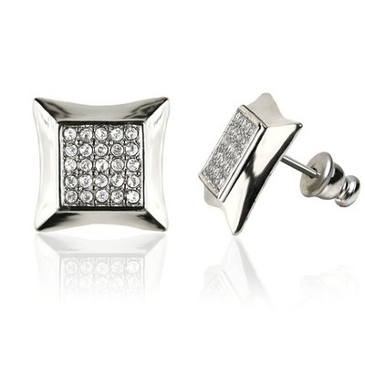 Forever Silver Crystal Flared Square Earrings E165S