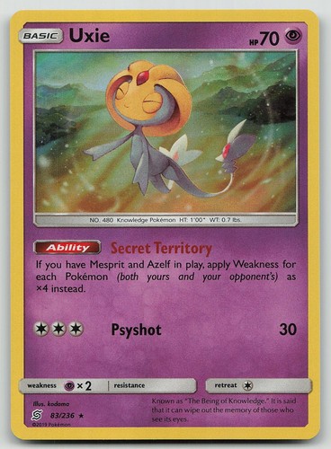 Pokemon Uxie 83/236 Unified Minds Rare Holo NM