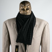 NWT $975 ZILLI SILK and CASHMERE Knited Scarf Black 59,1in x 11.8in