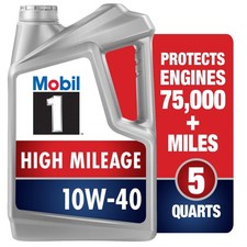 Mobil 1 High Mileage Full Synthetic Motor Oil 10W-40, 5 Quart 5 Quart, Gray  34.58 per gallon