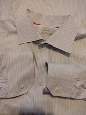 eton contemporary 16.5 42 Dress Shirt Long Sleeve Striped Light Blue Oxford