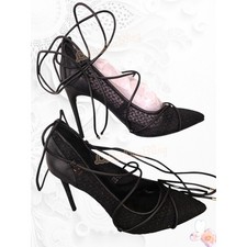 JLO Jennifer Lopez Pointed Toe Lace Up Stiletto Pumps Black Women's 6.5