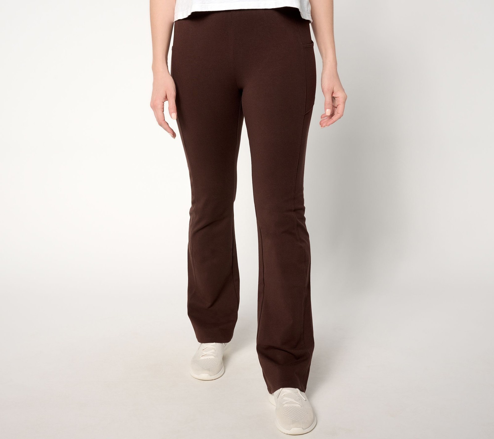 Denim & Co. Women's Plus Sz Pants 1X Active Duo Lightly Boot Pant w Brown