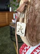 Image of Accessorize London Large Round Raffia Floral Bag Natural Beige Boho Crossbody
