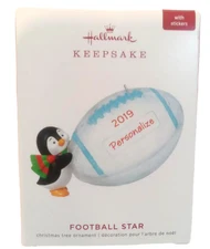 Hallmark Tree Ornament Penguin Football Black Red Green Blue White Football Star