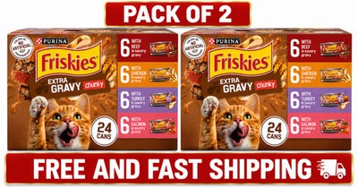Purina Friskies Extra Gravy Wet Cat Food chunky Variety Pack- 48 Cans..
