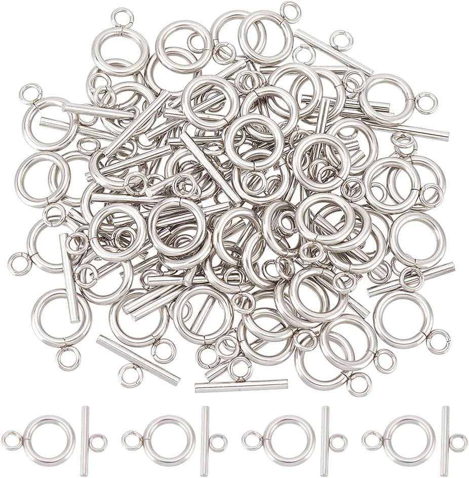50 Sets 304 Stainless Steel Ring Toggle Clasps IQ Toggle Clasp & Tbar Clasps Met