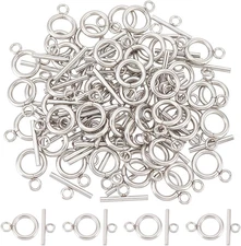 50 Sets 304 Stainless Steel Ring Toggle Clasps IQ Toggle Clasp & Tbar Clasps Met