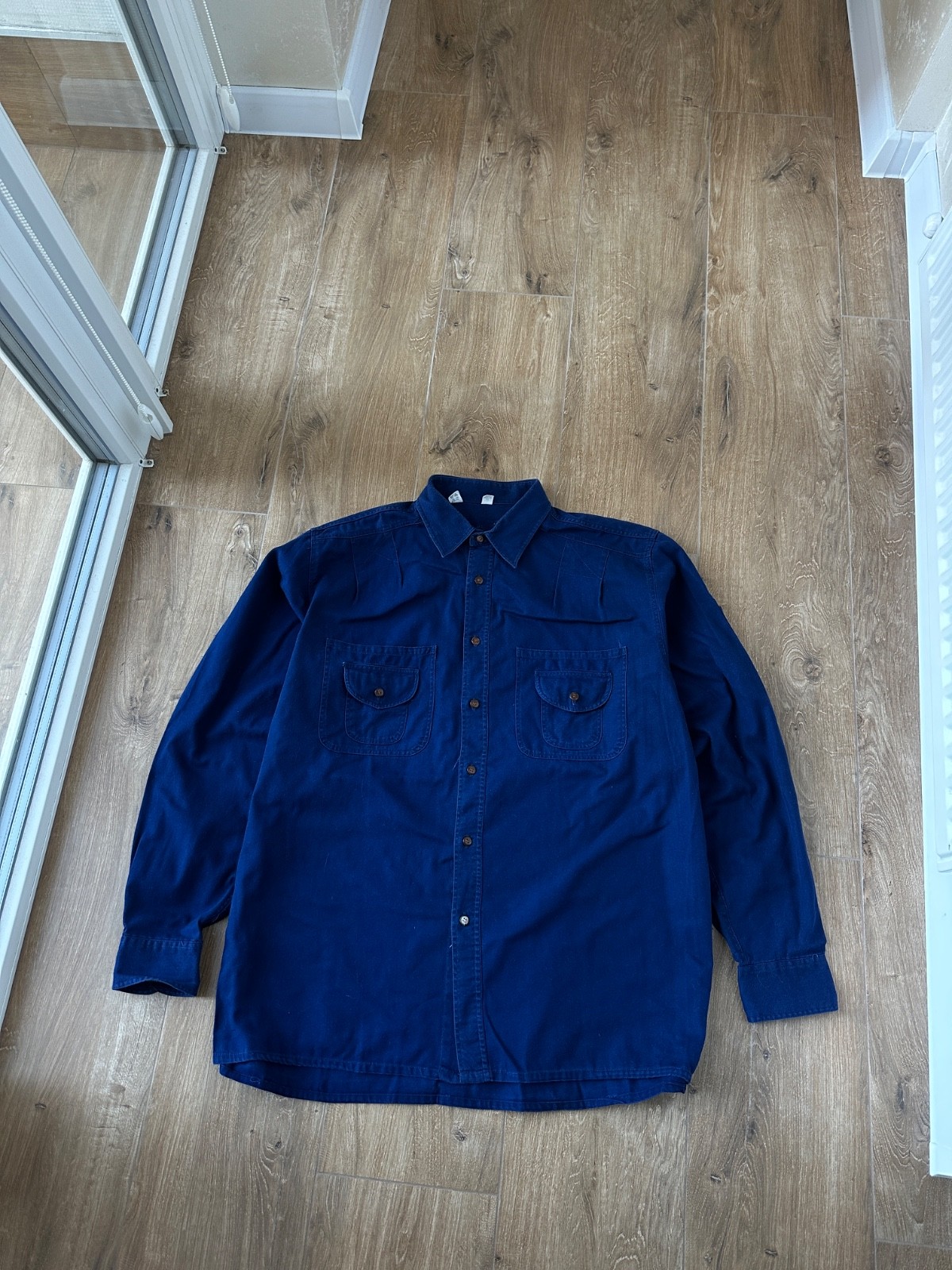 Vintage French Work Men's Blue Cotton multipocket shirt Size: L