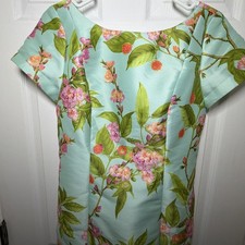 Talbots Aqua Floral Shift Dress Size 2 Romantic Whimsical Floral Cherry Blossom