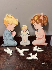 DecoVintage 1958 The Dolly Toy Co Praying Girl Boy Angel And Four Doves Wall Art