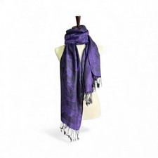 Luxurious Cashmere Purple Butterflies and Flowers Scarf from Jerusalem 1005