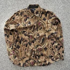 Chaps No Iron Paisley Button Up Shirt Womens L Brown Tapestry LS Blouse Top