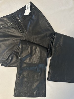 Vintage Y2K Ralph Lauren Black Leather Pants Bootcut Studded Womens 6 NEW NWT