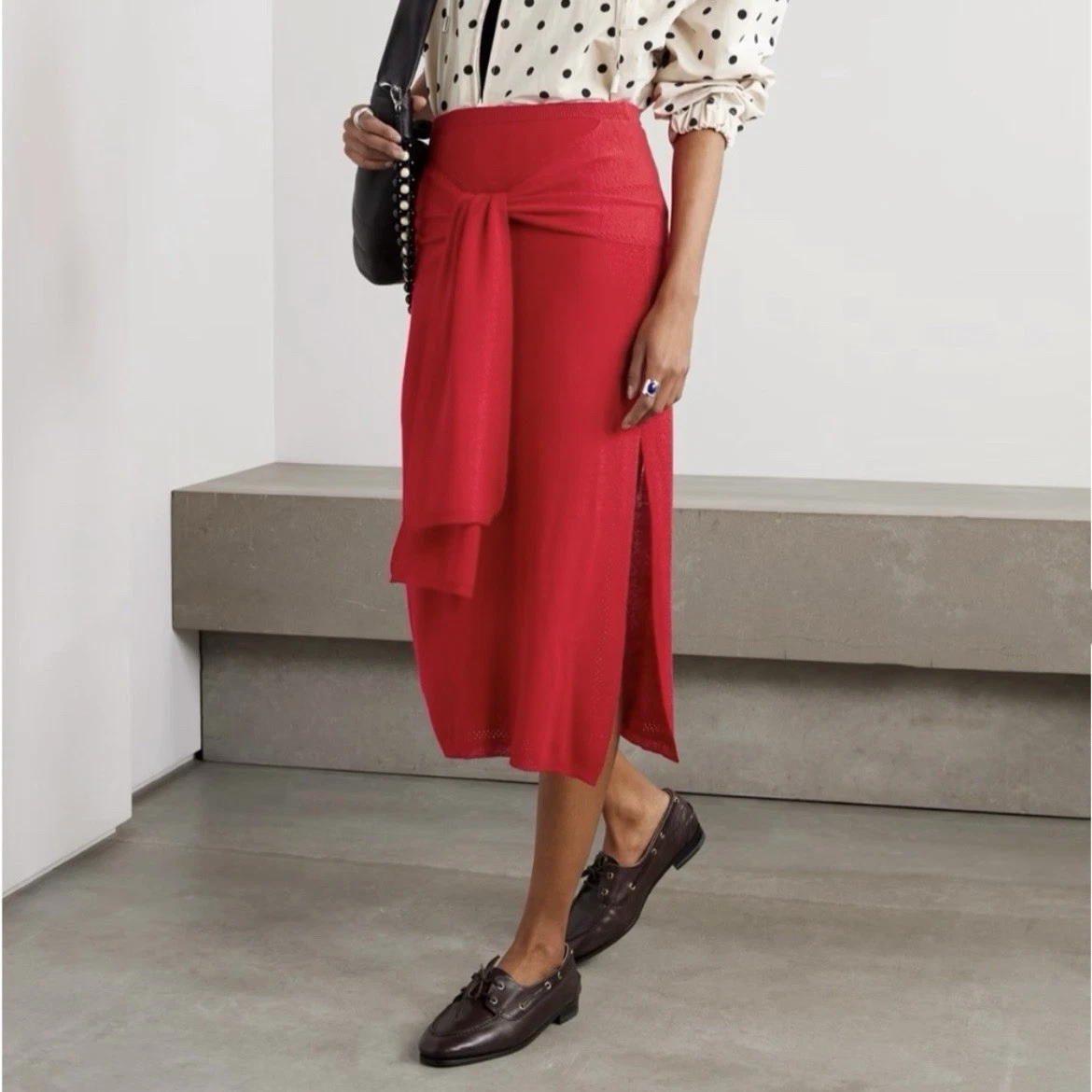 NWT Proenza Schouler White Label Linen Red Knit Tie Front Side Slit Midi Skirt L
Opens in a new wind