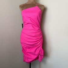 NWT Express Linen Blend Mini Dress Women Small Hot Pink Party Barbiecore Resort