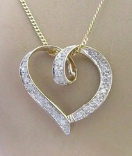 Gold Diamond Necklace - 9ct Gold Diamond Heart Shape Open Pendant & Gold Chain