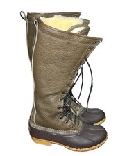 New L.L.Bean Women's 16" Tall Shearling Lined Bean Boots 6 M Green Made in USA