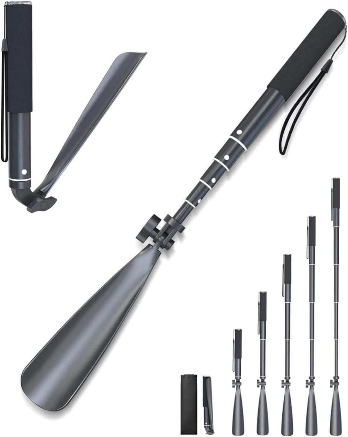 Long Handle,15"-39" Telescopic Shoe Horn, Metal With Multipl