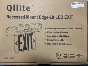 Qllite Recessed Mount Edge-Lit LED EXIT Light (Color: Green)