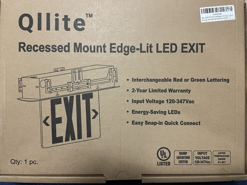Qllite Recessed Mount Edge-Lit LED EXIT Light (Color: Green)