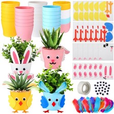24 Sets Easter DIY Flower Pots Crafts Bulk Spring Bunny, Little Chick, Lamb a...