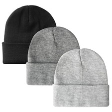 PFFY Unisex Beanie Hats for Men Women One Size Black darkgrey lightgrey 3 Packs