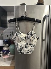 Festival Corset Boned Bl/Wh Floral Adj Strap SzL Grad Party Shower Concert Club