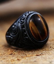 1Pc Men’s Vintage Black Stainless Steel Ring | Resin Stone Fashion Jewelry Gift