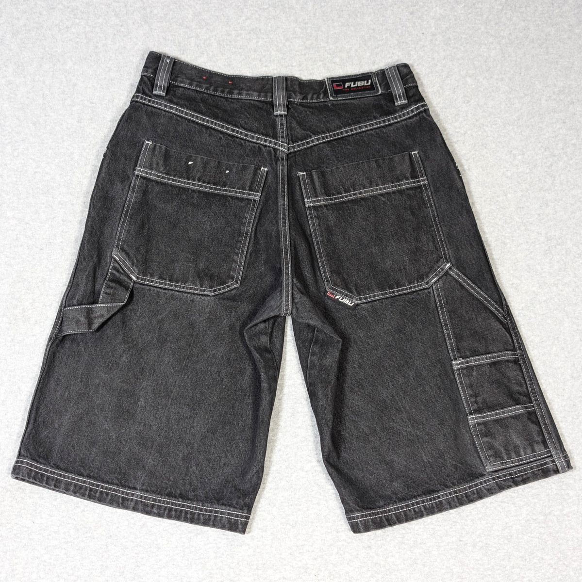 Vintage FUBU Collection Baggy Black Jean Shorts Mens 34 Hip Hop