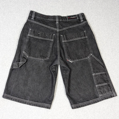 Vintage FUBU Collection Baggy Black Jean Shorts Mens 34 Hip Hop