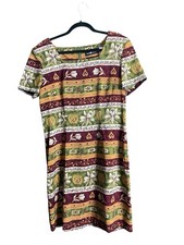 Vintage Sag Harbor Dress Women Size 12 Burgundy Green Yellow Square Neck Floral