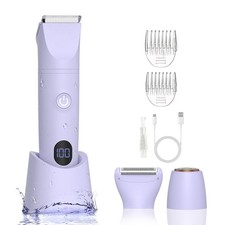 3-in-1 Bikini Trimmer for Women, IPX7 Waterproof Electric Shaver Purple