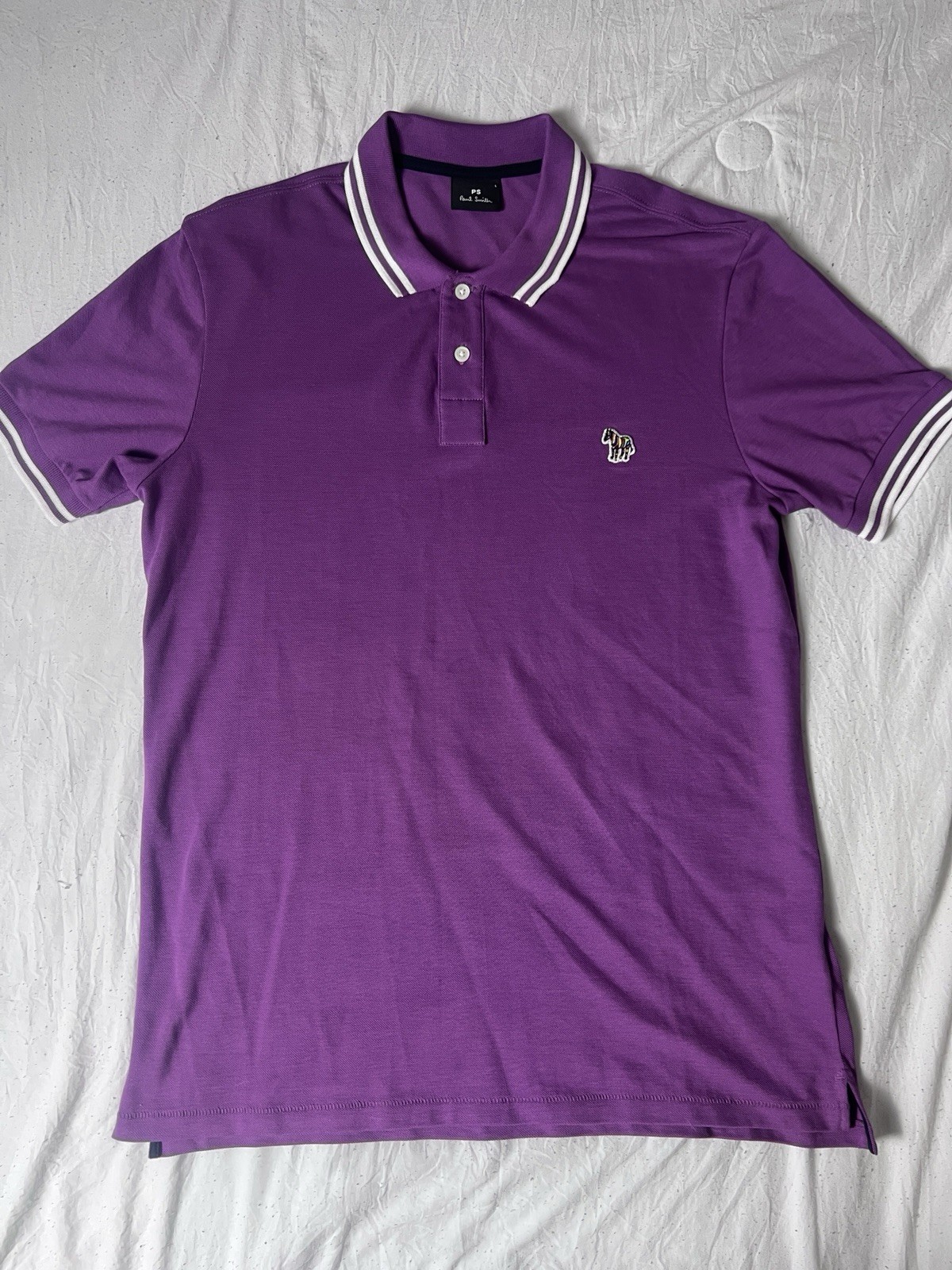 Paul Smith PS Purple Polo Shirt L Embroidered Zebra Logo 100% Cotton