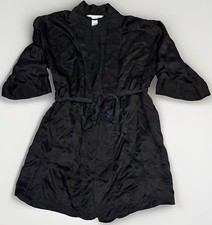 August Silk 100 Silk Robe Vintage Black Floral Jacquard Belted Pockets S
