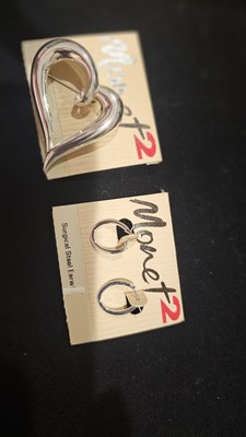 Set Of Money 2 Jewelry, Silver Heart Brooch And A Set Of Hoop Earrings