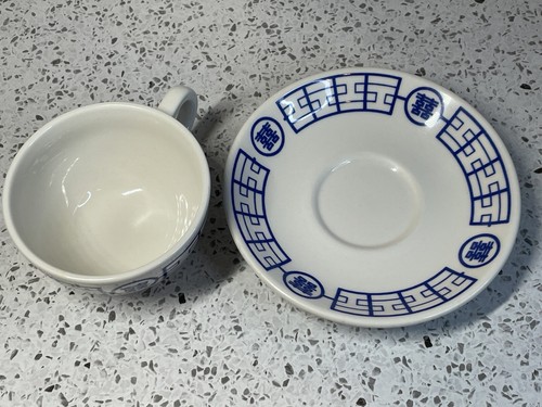 Vintage Homer Laughlin White Blue Geometric Restaurant Ware Cup & Saucer DDD-1 - Picture 3 of 6