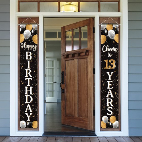 Nelbiirth Happy 13th Birthday Black & Gold Door Sign Banner - Cheers to Thirt...