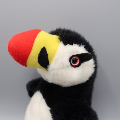 Vintage Atlantic Puffin Bird Plush Stuffed Animal Toy 8'' Realistic Pink Eyes
