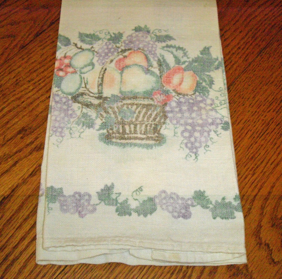 Vintage Dish Towel Orange Yellow Purple Fruits 15" x 25" eBay