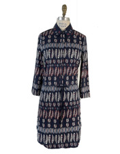 Tory Burch Women Dress L Blue Red Willow Fern Long Sleeve Drawstring Pima Cotton