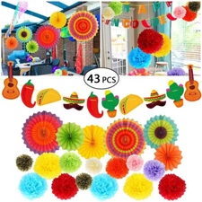 Cinco de Mayo Fiesta Party Supplies 43Pcs Mexican Party Decor Paper Fans Banner