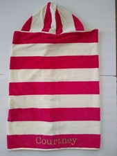 Pottery Barn Kids Pink White Rugby Stripe Beach Pool Hooded Towel name COURTNEY