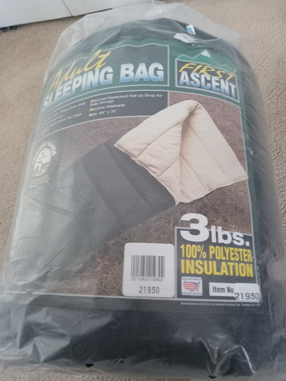 Academy Broadway First Ascent Adult Sleeping Bag Black--FREE SHIPPING!