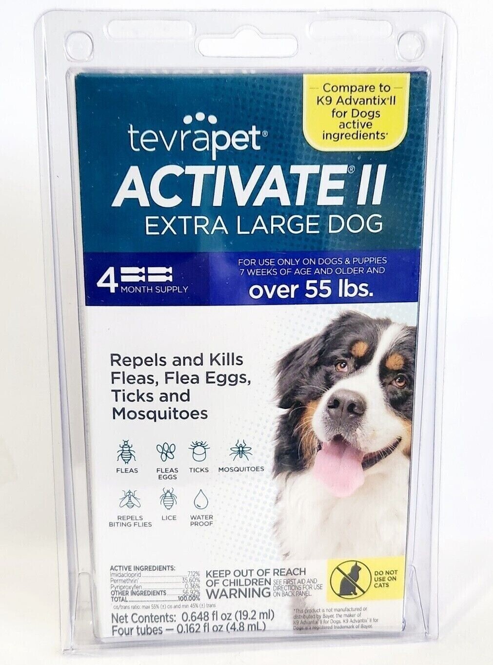 TEVRA PET ACTIVATE II FLEA & TICK TREAMENT FOR EXTRA LARGE DOGS 55lbs
