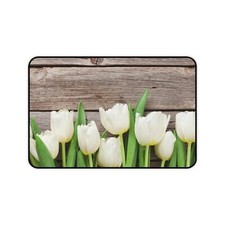 White Tulips Desk Mat, Roses Mouse Pad, Tulips Desk Pad, Spring Home Decor
