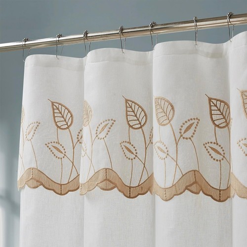 84 Inch Sheer Embroidered Leaf Shower Curtain - Perfect for Farmhouse Decor - Picture 2 of 4