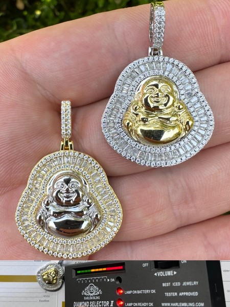 Alternate view of Buddha Pendant Real Moissanite Solid 925 Silver 14k Gold Plated Iced Necklace