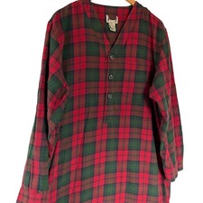 Vintage LL Bean Flannel Night Sleep Shirt Medium M Mens Red Green Plaid Long Slv